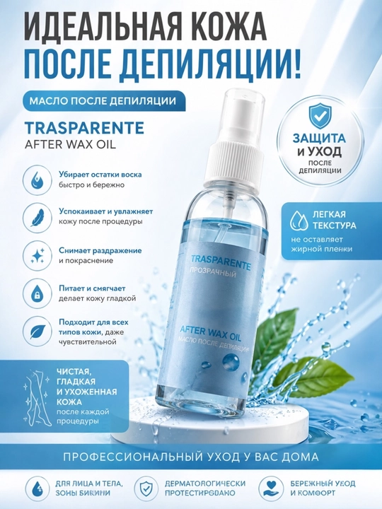 Transparente After Wax Oil depilyatsiyadan keyingi moy, mum qoldiqlarini tozalash uchun - 