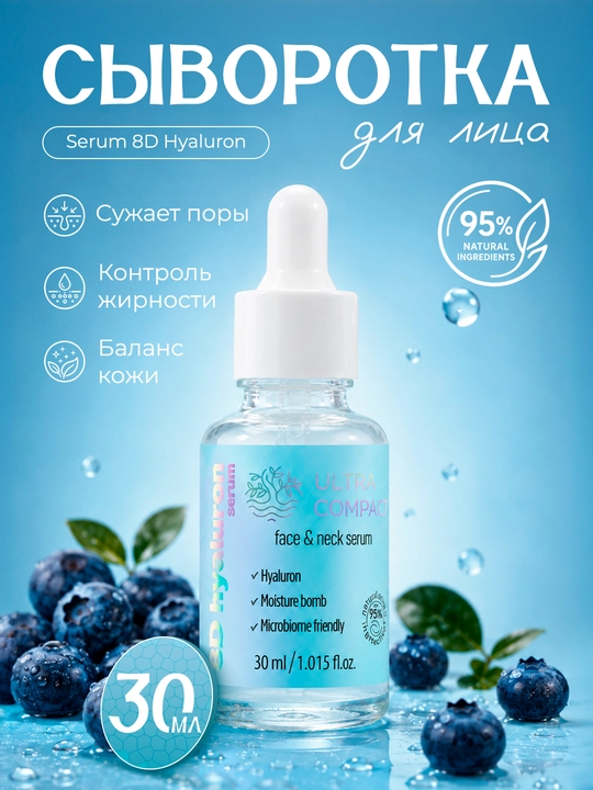 ULTRA COMPACT Сыворотка для лица и шеи 8D Hyaluron, 30 мл - 