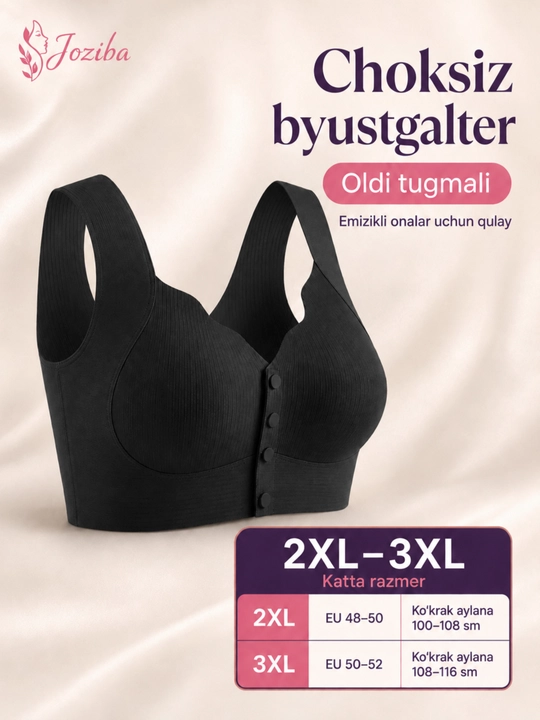 Ayollar uchun choksiz byustgalter, oldi tugmali, simsiz, katta razmer 2XL-3XL - 