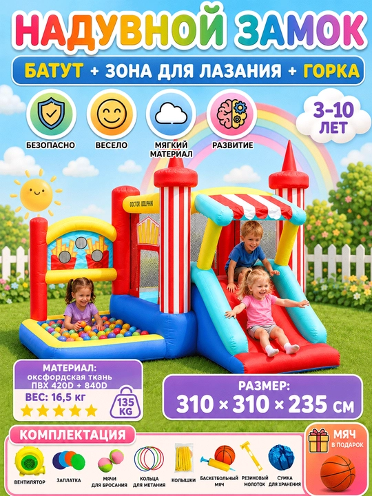 Надувной игровой центр для детей — детский бассейн, батут, горка Doctor Dolphin - 