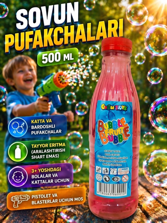 Sovun pufakchalari eritmasi, pistolet va blaster uchun, 500 ml - 