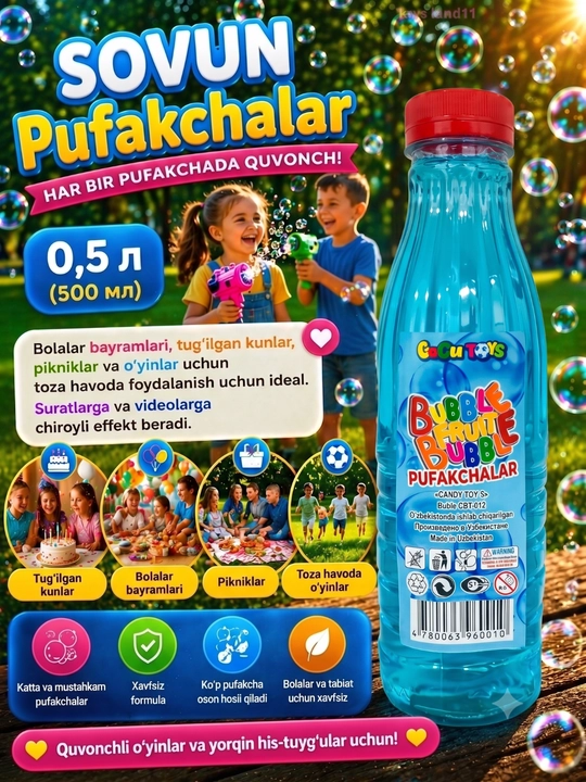 Sovun pufakchalari eritmasi, pistolet va blaster uchun, 500 ml