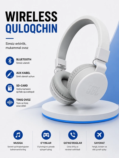 MS-881A Simsiz Bluetooth Quloqchin, AUX va SD Card Qo‘llab-quvvatlaydigan Headphone