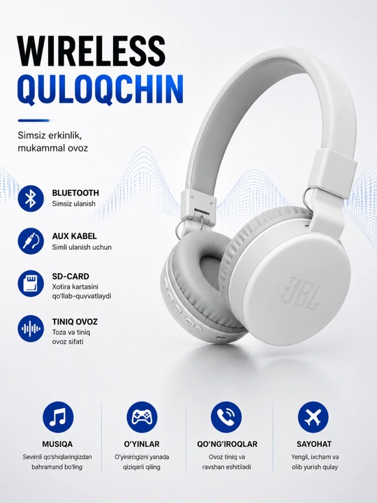 MS-881A Simsiz Bluetooth Quloqchin, AUX va SD Card Qo‘llab-quvvatlaydigan Headphone
