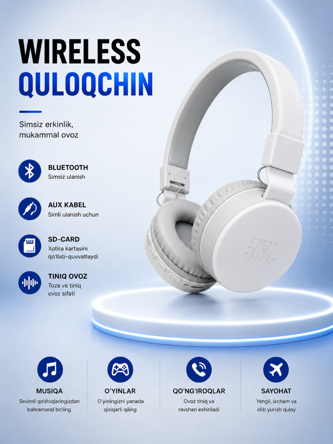MS-881A Simsiz Bluetooth Quloqchin, AUX va SD Card Qo‘llab-quvvatlaydigan Headphone - 