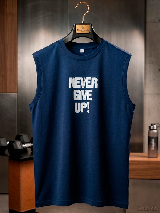 Erkaklar sport maykasi, erkin bichimli NEVER GIVE UP bosma naqshli yengsiz