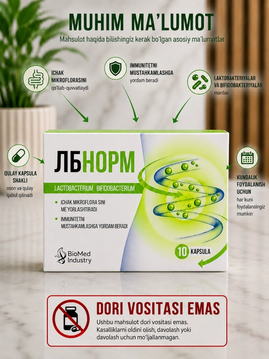 LB NORM — пробиотический комплек Lactobacterium и Bifidobacterium, 10 капсул - 
