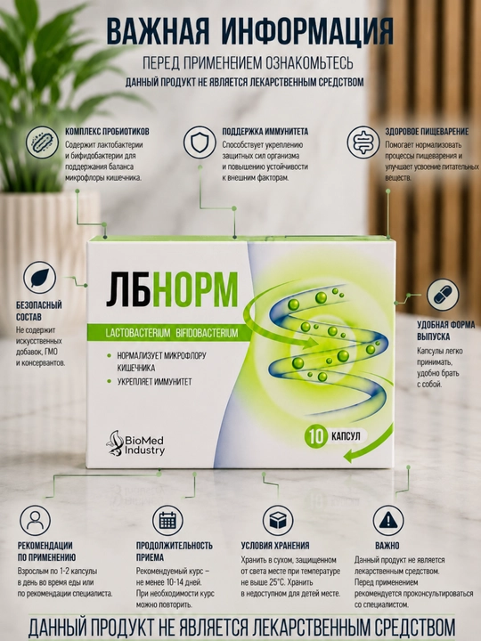 LB NORM probiotik kompleksi,ichak Lactobacterium va Bifidobacterium, 10 kapsula