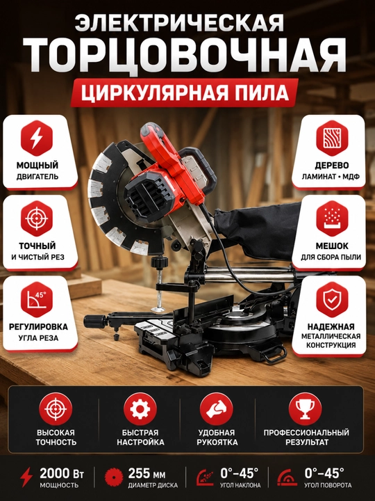 Электрическая торцовочная циркулярная пила 305,255,205 мм - 