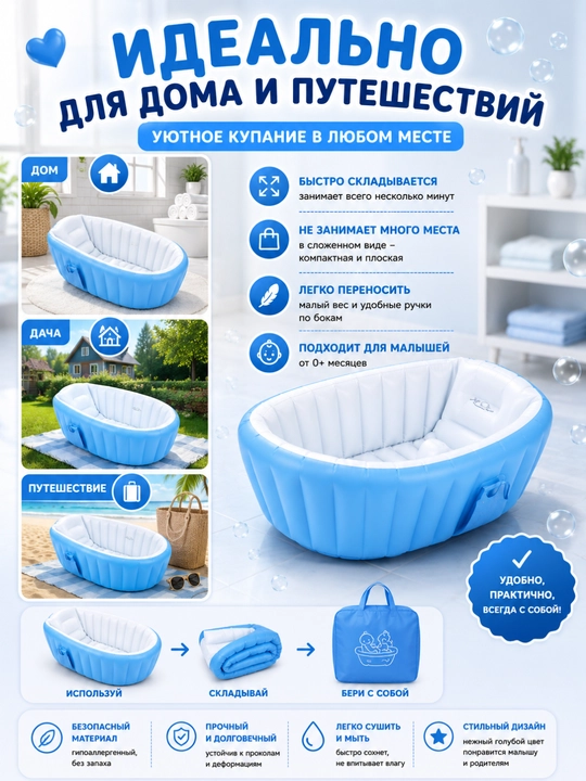 Ванночка для купания новорожденных 98×65×30 см, детская ванночка для малышей 0+