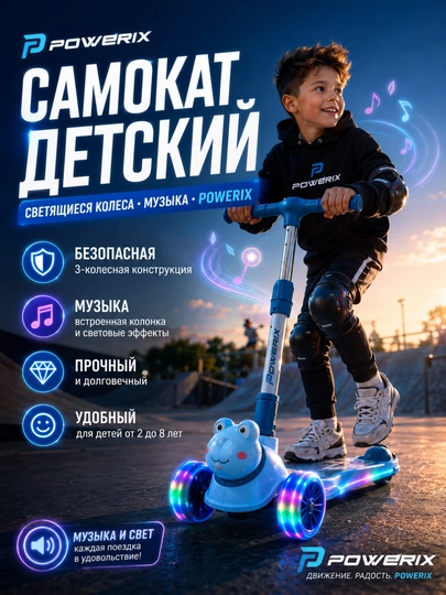 Самокат с музыкой, детский, трехколесный, со светящимися колесами - 
