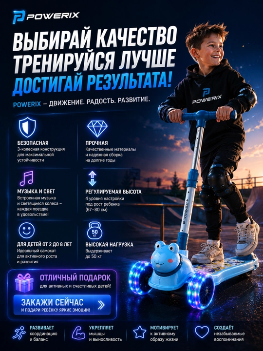 Самокат с музыкой, детский, трехколесный, со светящимися колесами