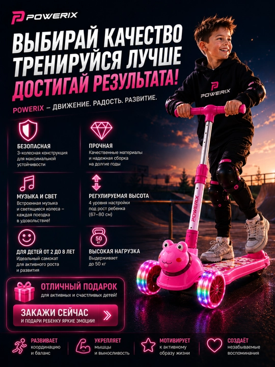 Самокат с музыкой, детский, трехколесный, со светящимися колесами