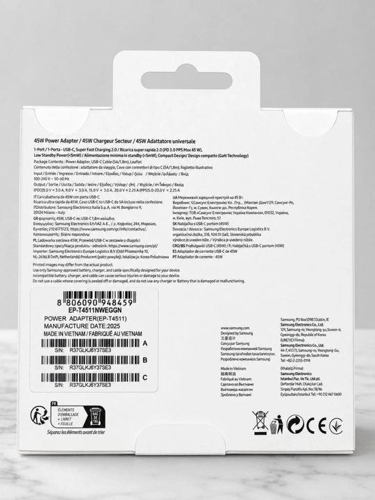 Зарядное устройство Samsung 45W PD Power Adapter, Type-C + кабель 1.8м оригинал