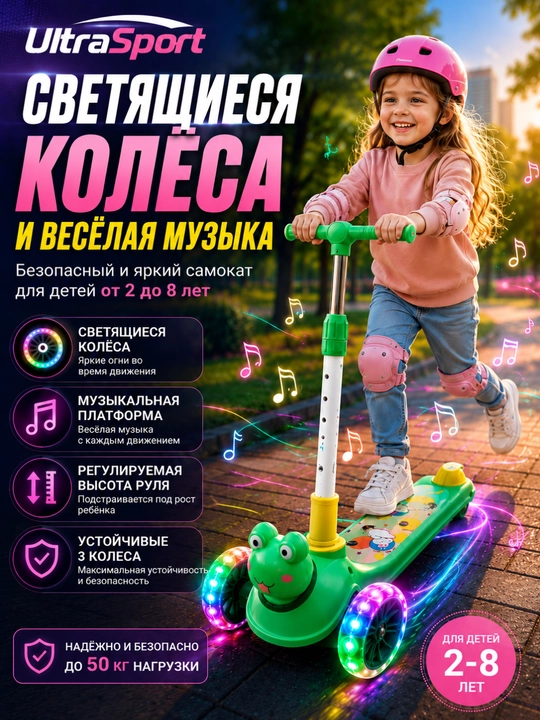 Samokat, bolalar samokati, uch g‘ildirakli samokat, yoritiluvchi g‘ildirakli samokat - 