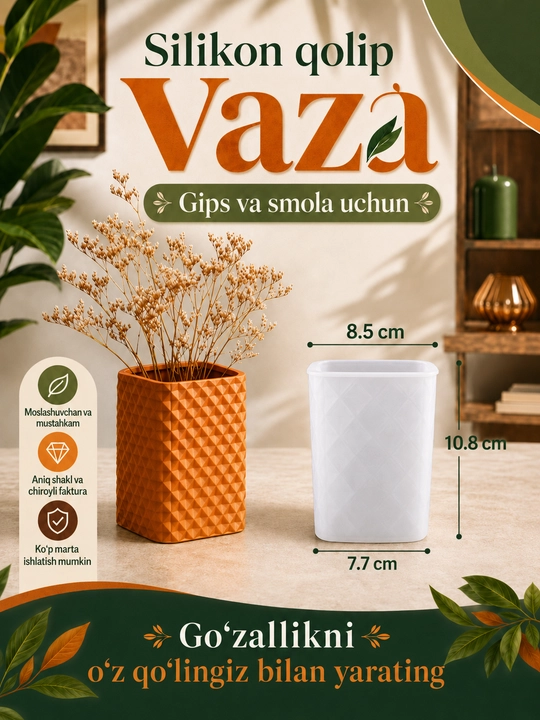 Silikon qolip, gullar uchun guldon, guldon qolipi, gips va smola uchun mold