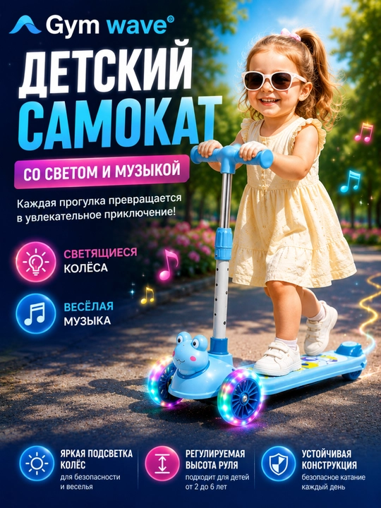 Самокат, детский самокат, трехколесный, регулируемый руль - 