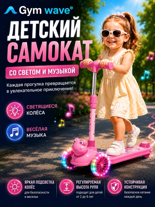 Самокат, детский самокат, трехколесный, регулируемый руль - 