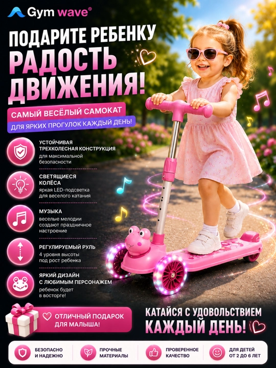 Самокат, детский самокат, самокат для детей, трехколесный самокат, регулируемый руль