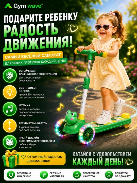 Самокат, детский самокат, самокат для детей, трехколесный самокат, регулируемый руль