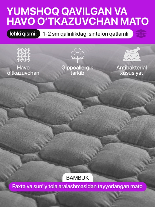 Bambuk matras uchun qoplama namatrasnik, matrasga chexol