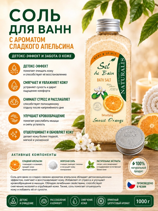 NATURALIS соль для ванны ''СЛАДКИЙ АПЕЛЬСИН'' 1000 гр - 