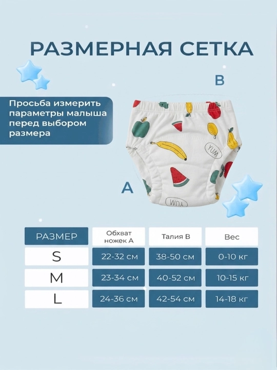Многоразовые подгузники трусики для малышей, набор 3 шт