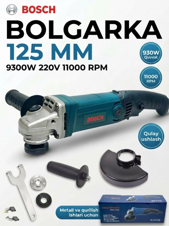 Bolgarka professional silliqlash mashinasi, 125 mm, 6 xil tezlikda ishlovch - 