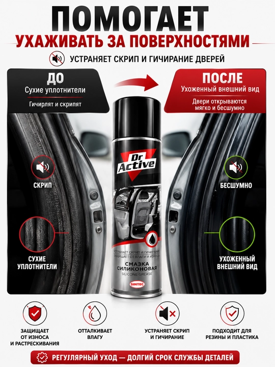 Silikon moylash spreyi Dr.Active, rezina va plastik uchun, avtomobil parvarishi