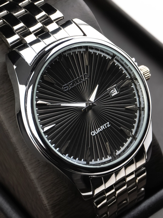 Erkaklar soati Seiko uslubida kvars, metall brasletli
