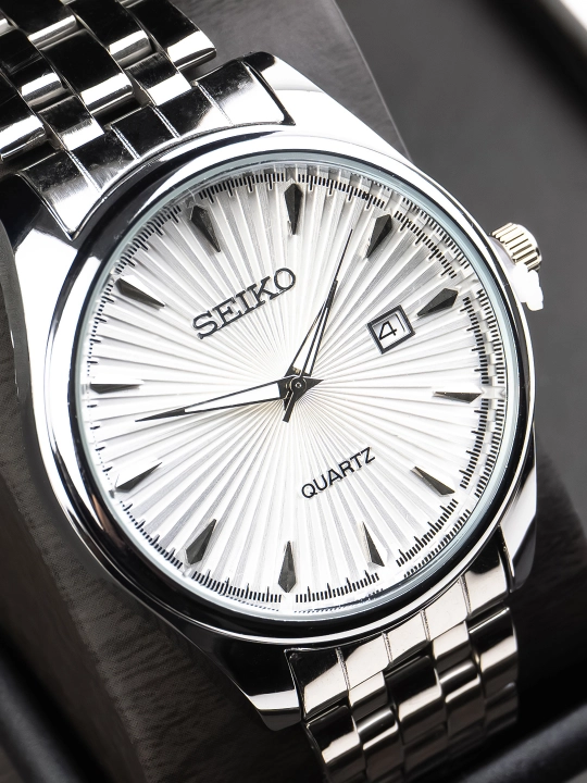 Erkaklar soati Seiko uslubida kvars, metall brasletli