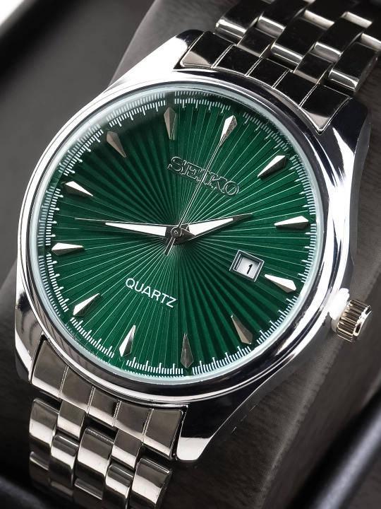 Erkaklar soati Seiko uslubida kvars, metall brasletli