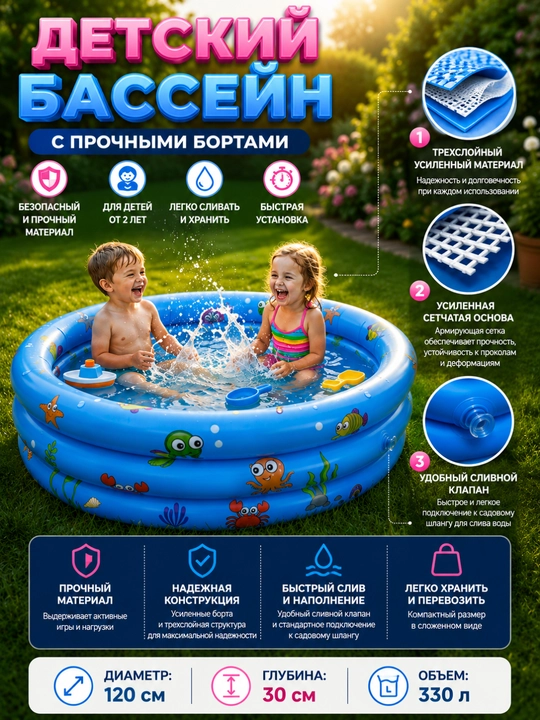 Basseyn 183x51 sm, 880 l – oilaviy hovuz, yozgi basseyn kattalar va bolalar uchun