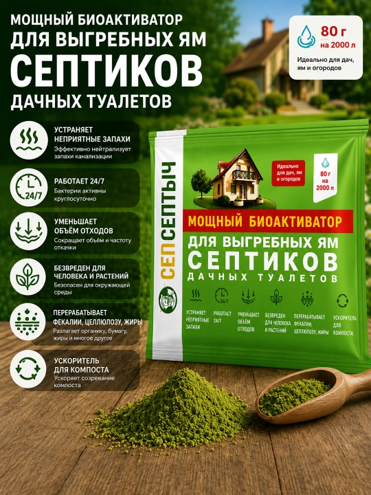 Сеп септыч, oqova chuqurlari va septiklar uchun, 80 g - 