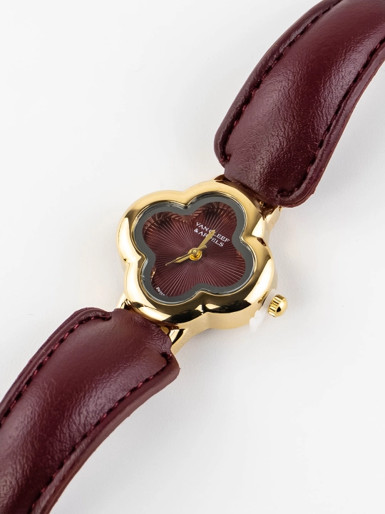 Ayollar soati Van Cleef uslubida, eko charm kamarli