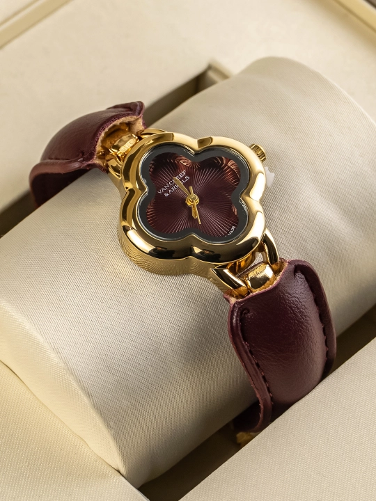 Ayollar soati Van Cleef uslubida, eko charm kamarli