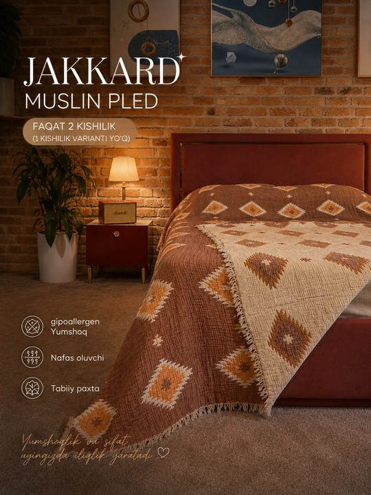 Kuzgi Muslin Pled Jakkard (100% Paxta) - 
