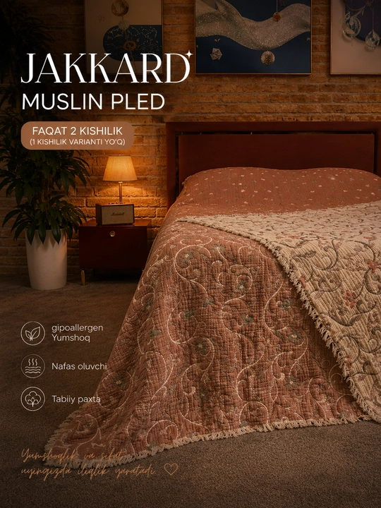 Kuzgi Muslin Pled Jakkard (100% Paxta) - 