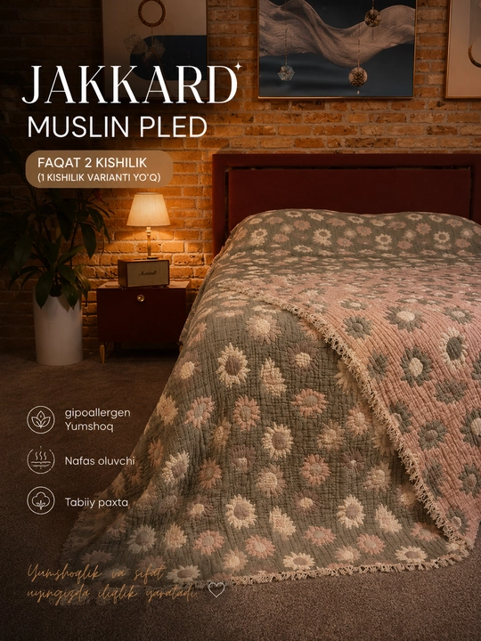 Kuzgi Muslin Pled Jakkard (100% Paxta) - 