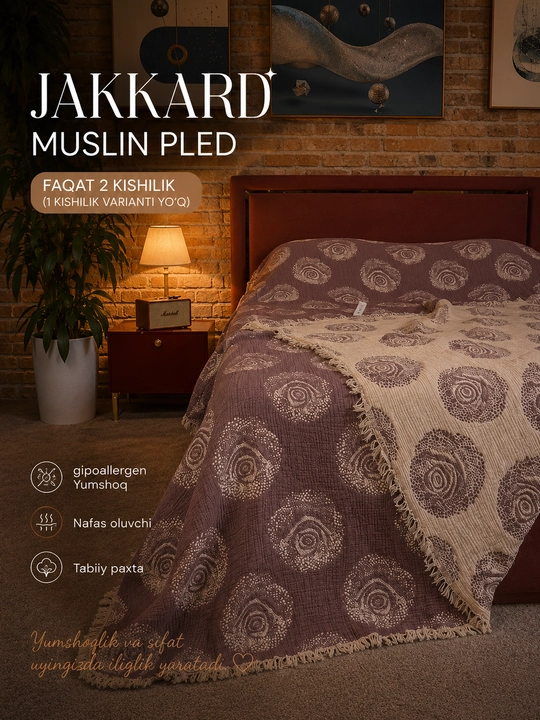 Kuzgi Muslin Pled Jakkard (100% Paxta) - 