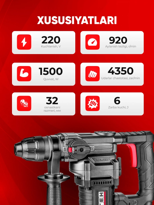 Perfrator TEH TH3215A, 1500 Vt, 6 J, 4230 zarba/min, 920 ayl/min