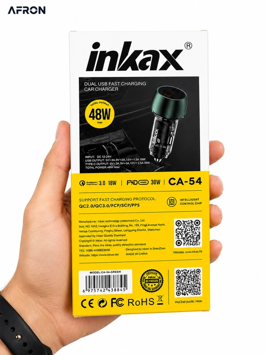 Автомобильное зарядное устройство INKAX CA-54 48 Вт, 2 USB-порта, QC 3.0 /PD 30Вт, 12–24 В