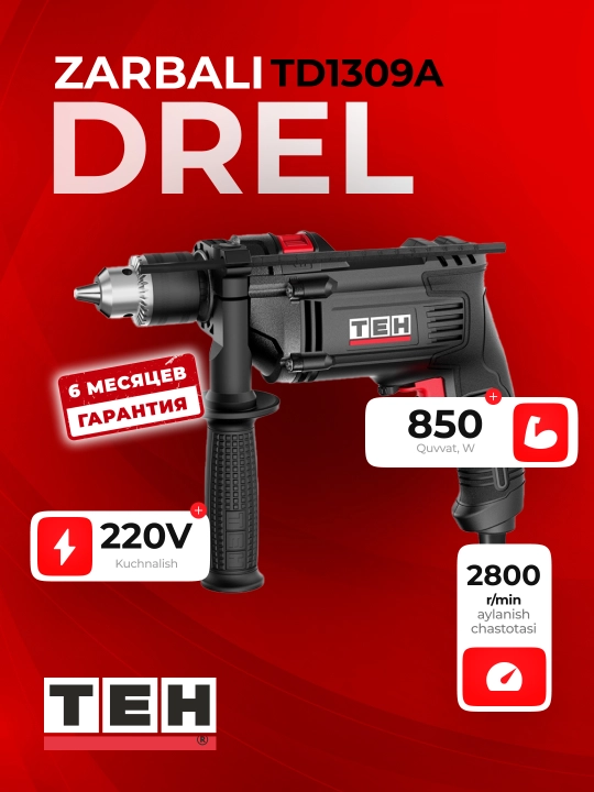 Zarbli drel TEH TD1309A, 850 Vt, 41600 ud/min, 2800 ob/min