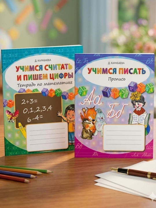 «Учимся писать и считать» — комплект 2+1 для детей (Узбекский, Русский, Английский язык)