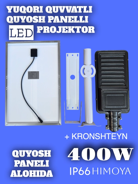 Quyosh Paneli bilan Ishlaydigan LED Ko‘cha Projektori (IP66, Pultli)