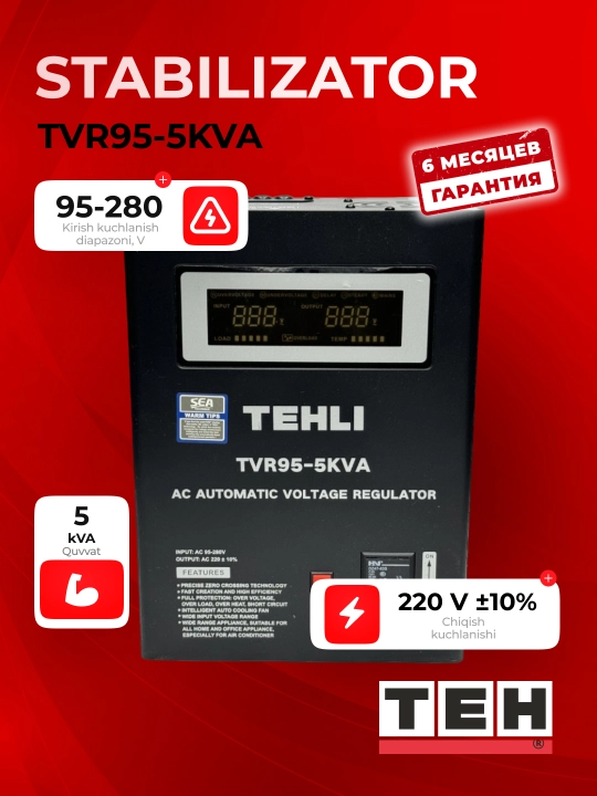Avtomatik kuchlanish stabilizatori TEH TVR95, 95-280 V, 5, 10, 12, 15 ,20 kVA