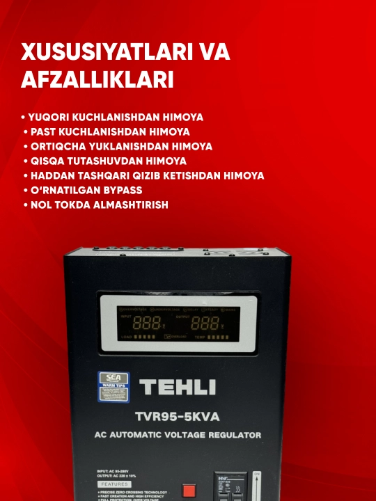 Avtomatik kuchlanish stabilizatori TEH TVR95, 95-280 V, 5, 10, 12, 15 ,20 kVA