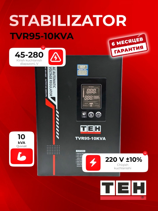 Avtomatik kuchlanish stabilizatori TEH TVR95, 95-280 V, 5, 10, 12, 15 ,20 kVA