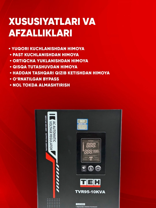 Avtomatik kuchlanish stabilizatori TEH TVR95, 95-280 V, 5, 10, 12, 15 ,20 kVA