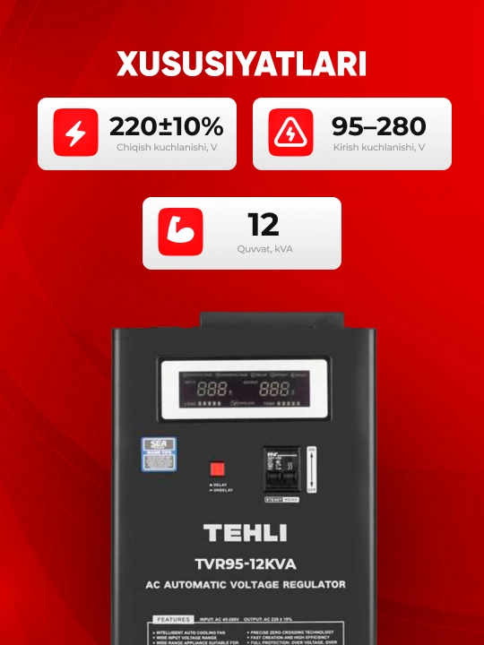 Avtomatik kuchlanish stabilizatori TEH TVR95, 95-280 V, 5, 10, 12, 15 ,20 kVA